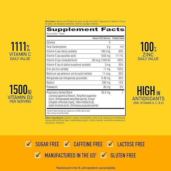 Airborne Immune Support Effervescent Tablets, Zesty Orange Flavor - 30ct with 1000mg Vitamin C + Vitamins A, D, E, Zinc, Selenium, Manganese & Herbal Blend - Sugar‑Free, Gluten‑Free - Image 4