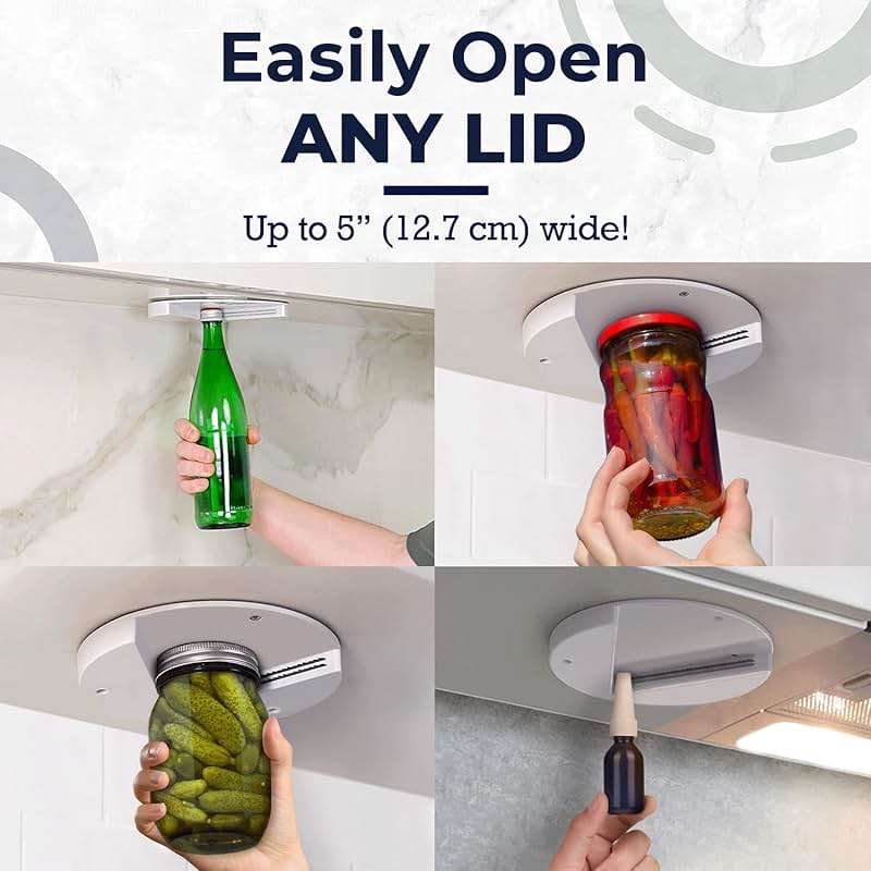 EZ Off Jar Opener for Seniors - Under Cabinet Jar Openers for Weak Hands, Easy Grip, Arthritis jar opener, One Handed Gadgets & Bottle Opener - Essential Kitchen Gadgets for Home Assistance - White - Image 2