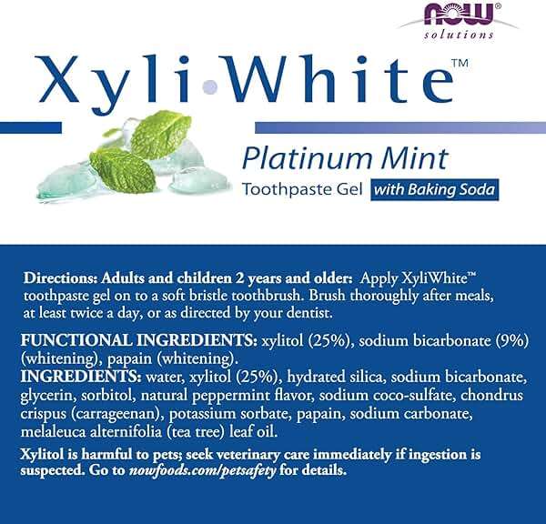 NOW Solutions, Xyliwhite™ Toothpaste Gel, Platinum Mint, Cleanses and Whitens, Fresh Taste, 6.4-Ounce - Image 2