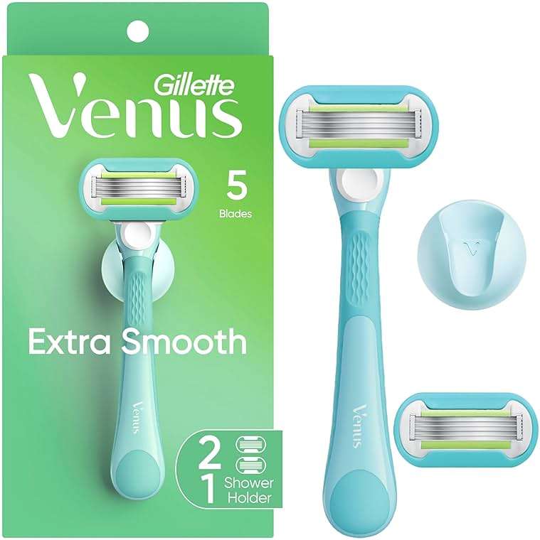 Gillette Venus Extra Smooth Razor for Women, Includes 1 Reusable Razor Handle + 2 Refills, Ergonomic No-Slip Gel Handle and Shower Holder - Image 1
