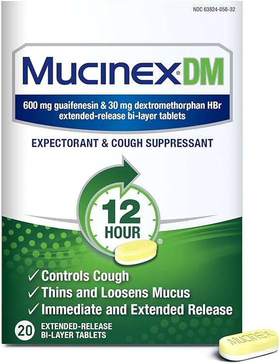 Mucinex DM 12Hr Chest Congestion & Cough Medicine for Adults, Cold and Cough Medicine for Excess Mucus Relief, 600 mg Guaifenesin & 30 mg Dextromethorphan HBr, 20 Bi-Layer Tablets - Image 1