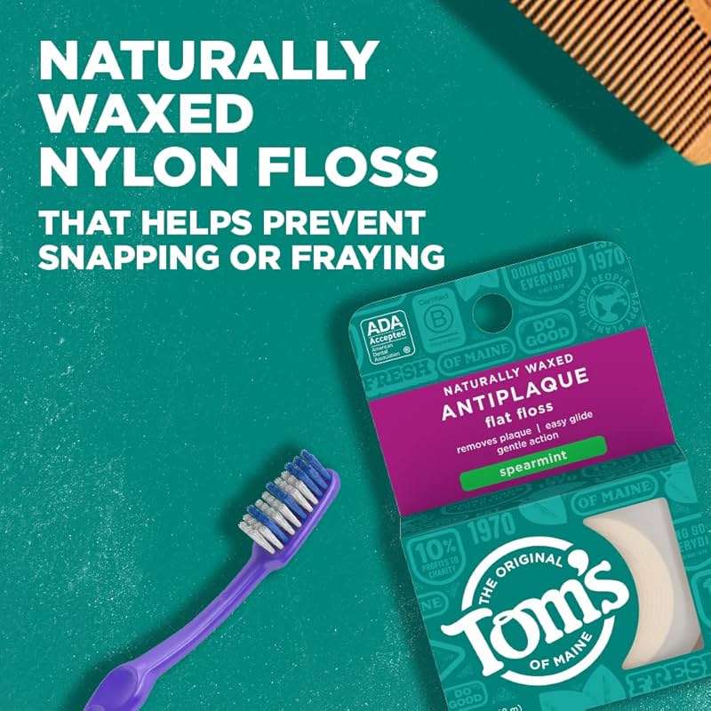 Tom's of Maine Naturally Waxed Antiplaque Flat Dental Floss, Spearmint, 32 Yards - Image 2