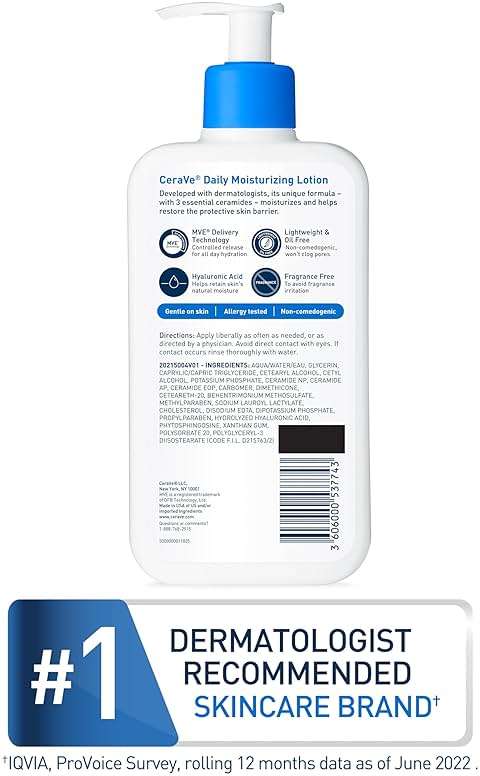 CeraVe Daily Moisturizing Lotion for Dry Skin, Body Lotion & Face Moisturizer with Hyaluronic Acid and Ceramides, Daily Moisturizer, Fragrance Free, Oil-Free, 12 Ounce - Image 7