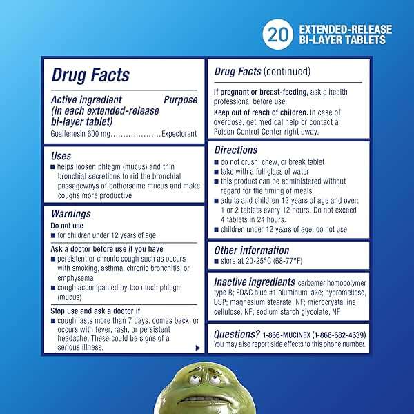 Mucinex 12 Hour 600 mg Guaifenesin Extended-Release Tablets for Excess Mucus Relief, Expectorant Aids Excess Mucus Removal, Chest Congestion Relief, 20 Bi-Layer Tablets - Image 2