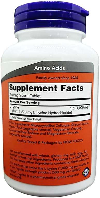 NOW Foods Supplements, (L-Lysine Hydrochloride) 1,000 mg, Double Strength, Amino Acid, 100 Tablets - Image 2