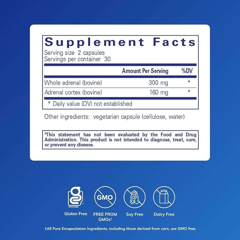 Pure Encapsulations Adrenal Cortex Supplement – Supplement to Support Cortisol Health, Energy Levels, Stress Moderation, and Gland Function – with Bovine Whole Adrenal & Cortex – 60 Capsules* - Image 2