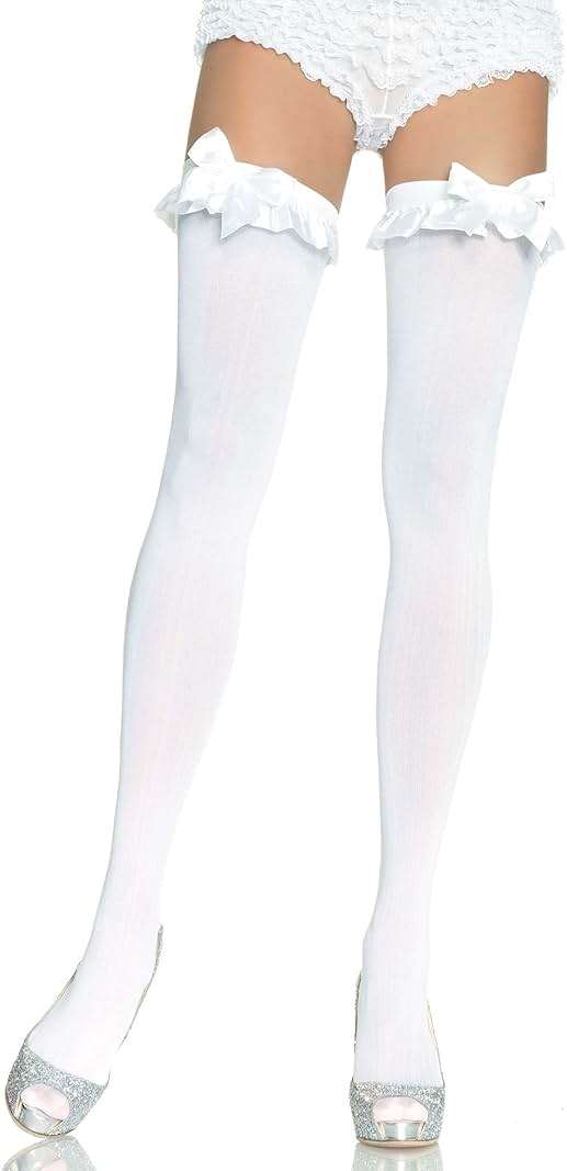 Leg Avenue Women's Opaque Thigh Highs with Satin Ruffle Trim and Bow - Image 1