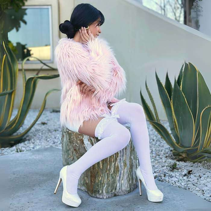 Leg Avenue Women's Opaque Thigh Highs with Satin Ruffle Trim and Bow - Image 3