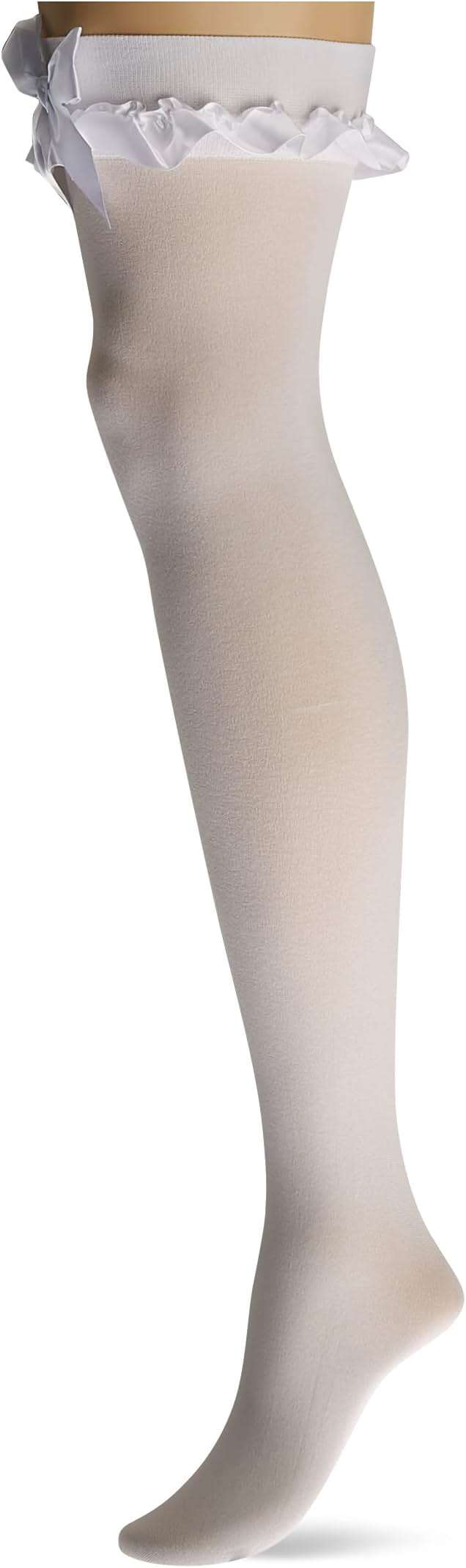 Leg Avenue Women's Opaque Thigh Highs with Satin Ruffle Trim and Bow - Image 4