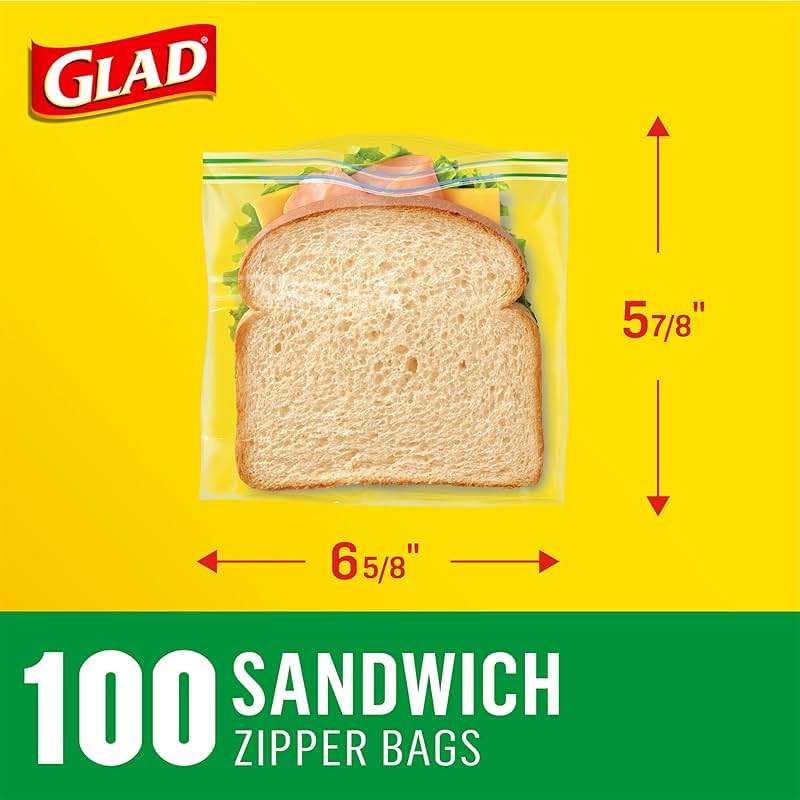 Glad Zipper Food Storage Plastic Bags, Sandwich, 100 Count (Package May Vary) - Image 2