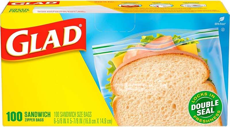 Glad Zipper Food Storage Plastic Bags, Sandwich, 100 Count (Package May Vary) - Image 5