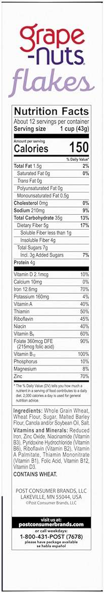 Grape Nuts Flakes Breakfast Cereal, Crispy Whole Wheat and Barley Cereal, Great for Yogurts, Parfaits, and Homemade Snacks, 18 OZ Box - Image 7