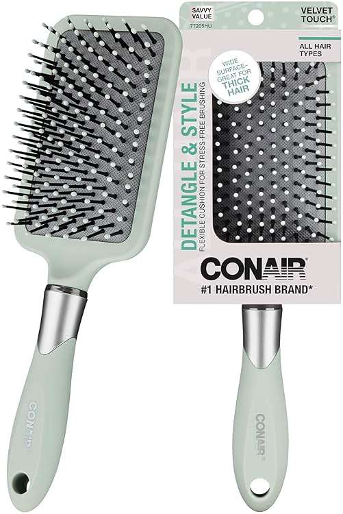 Conair Totally Smooth Ultra Paddle Brush, Wide Detangling Hair Brush with Ball-Tipped Bristles and Flexible Cushion Base, Ideal for Thick Hair, Color May Vary - Image 1