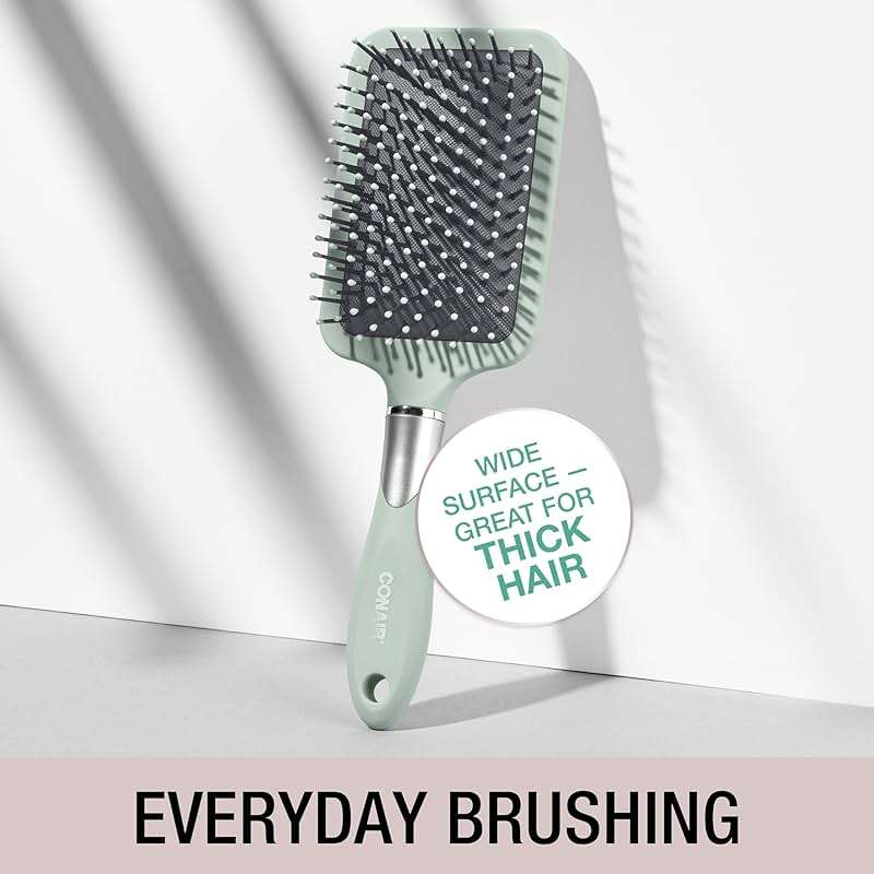 Conair Totally Smooth Ultra Paddle Brush, Wide Detangling Hair Brush with Ball-Tipped Bristles and Flexible Cushion Base, Ideal for Thick Hair, Color May Vary - Image 3
