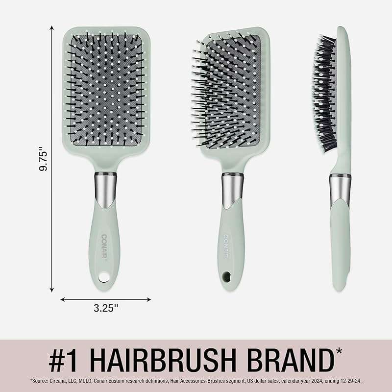 Conair Totally Smooth Ultra Paddle Brush, Wide Detangling Hair Brush with Ball-Tipped Bristles and Flexible Cushion Base, Ideal for Thick Hair, Color May Vary - Image 6