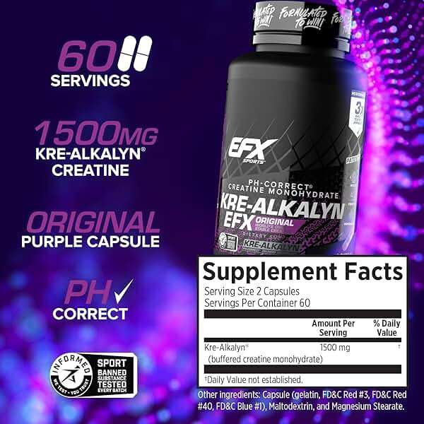 EFX Sports Kre-Alkalyn EFX | pH Correct Creatine Monohydrate Pill Supplement | Strength, Muscle Growth & Performance | 60 Servings, 120 Capsules - Image 3
