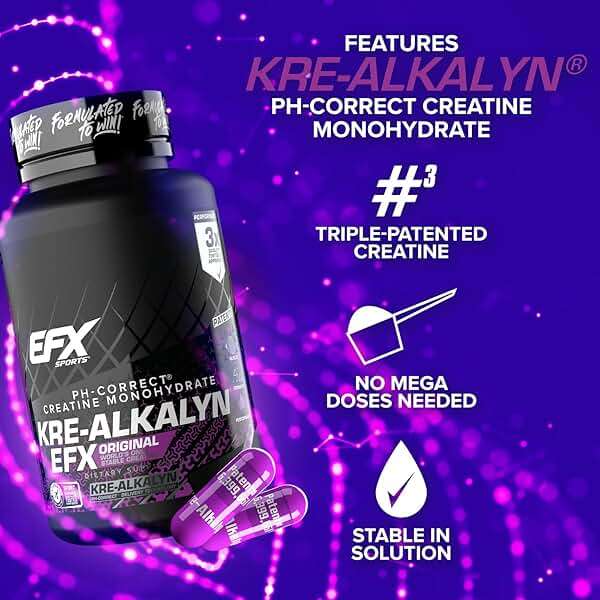 EFX Sports Kre-Alkalyn EFX | pH Correct Creatine Monohydrate Pill Supplement | Strength, Muscle Growth & Performance | 60 Servings, 120 Capsules - Image 4