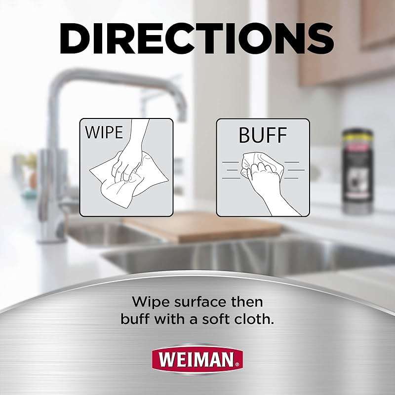 Weiman Stainless Steel Cleaner, 30 Count Wipes, Anti-Fingerprint, Removes Grease, Water Spots, Streaks & Residue, Polishing Cleaner Safe for Appliances, Chrome, Sinks & Grill Exteriors - Image 4