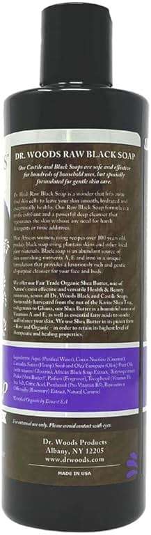 Dr. Woods Raw Liquid Black Soap with Organic Shea Butter, Body Wash for Men and Women, Gentle Exfoliant, Natural Cleanser for Face, Hands, and Body - 16 Fl Oz - Image 2