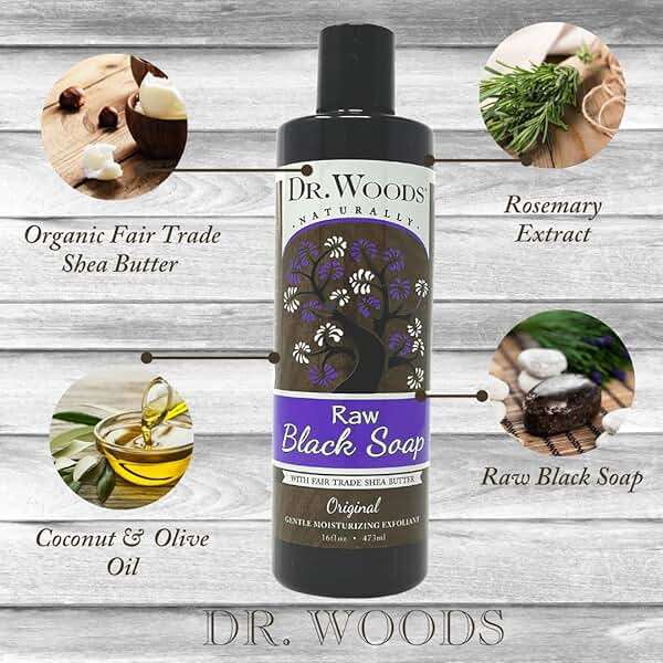 Dr. Woods Raw Liquid Black Soap with Organic Shea Butter, Body Wash for Men and Women, Gentle Exfoliant, Natural Cleanser for Face, Hands, and Body - 16 Fl Oz - Image 4