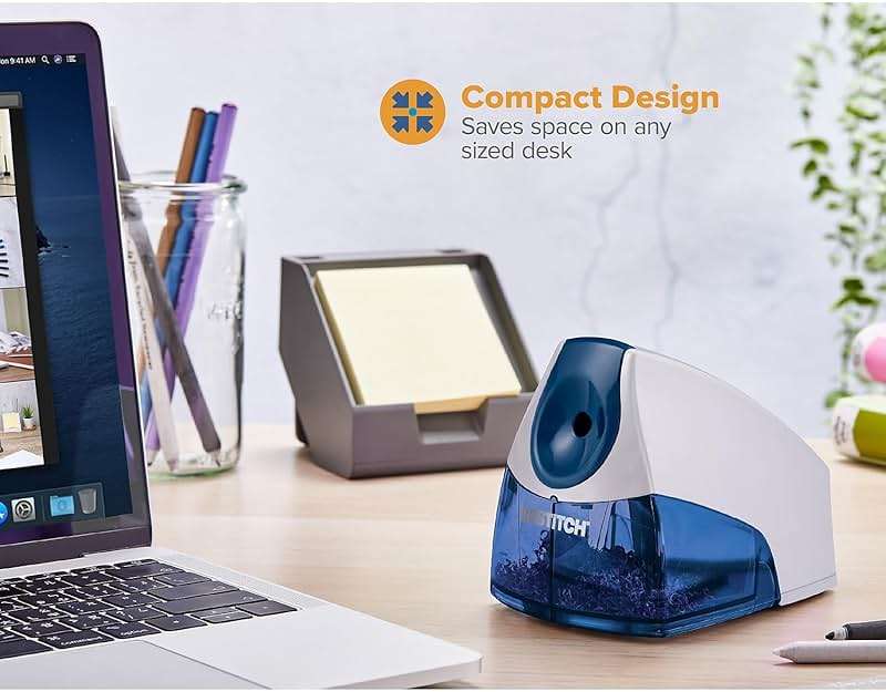 Bostitch Office Electric Pencil Sharpener for Classroom & Desk Use, Heavy-Duty Stall-Free Motor, High-Capacity Shavings Tray, Blue - Image 3