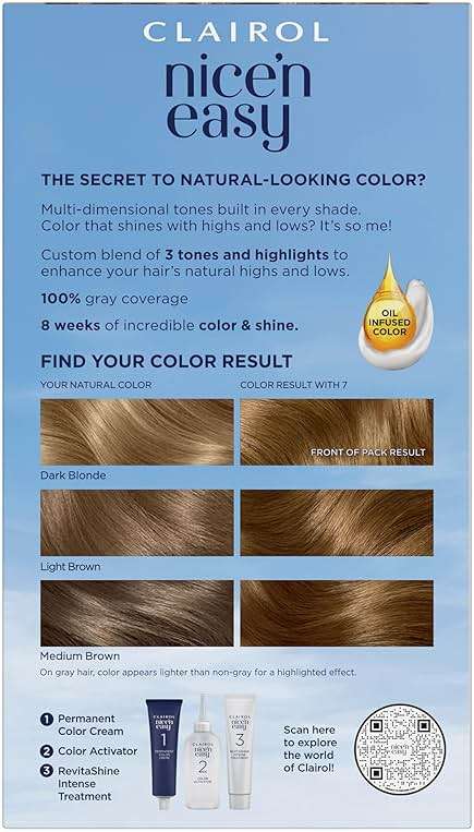 Clairol Nice'n Easy Permanent Hair Dye, 7 Dark Blonde | 100% Gray Coverage | Long‑Lasting, Natural‑Looking Color & Shine | Pack of 1 - Image 2