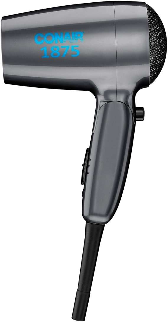 Conair 1875 Watt Travel Hair Dryer | Dual Voltage Folding Handle Travel Hair Dryer For All Hair Types, Gray, 124TLN - Image 1