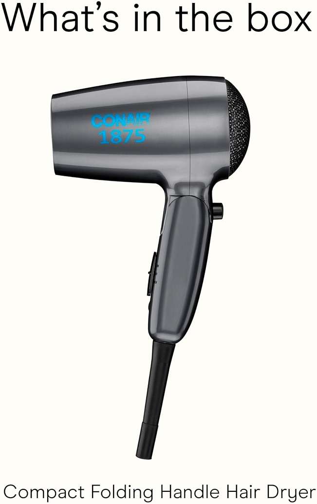 Conair 1875 Watt Travel Hair Dryer | Dual Voltage Folding Handle Travel Hair Dryer For All Hair Types, Gray, 124TLN - Image 11