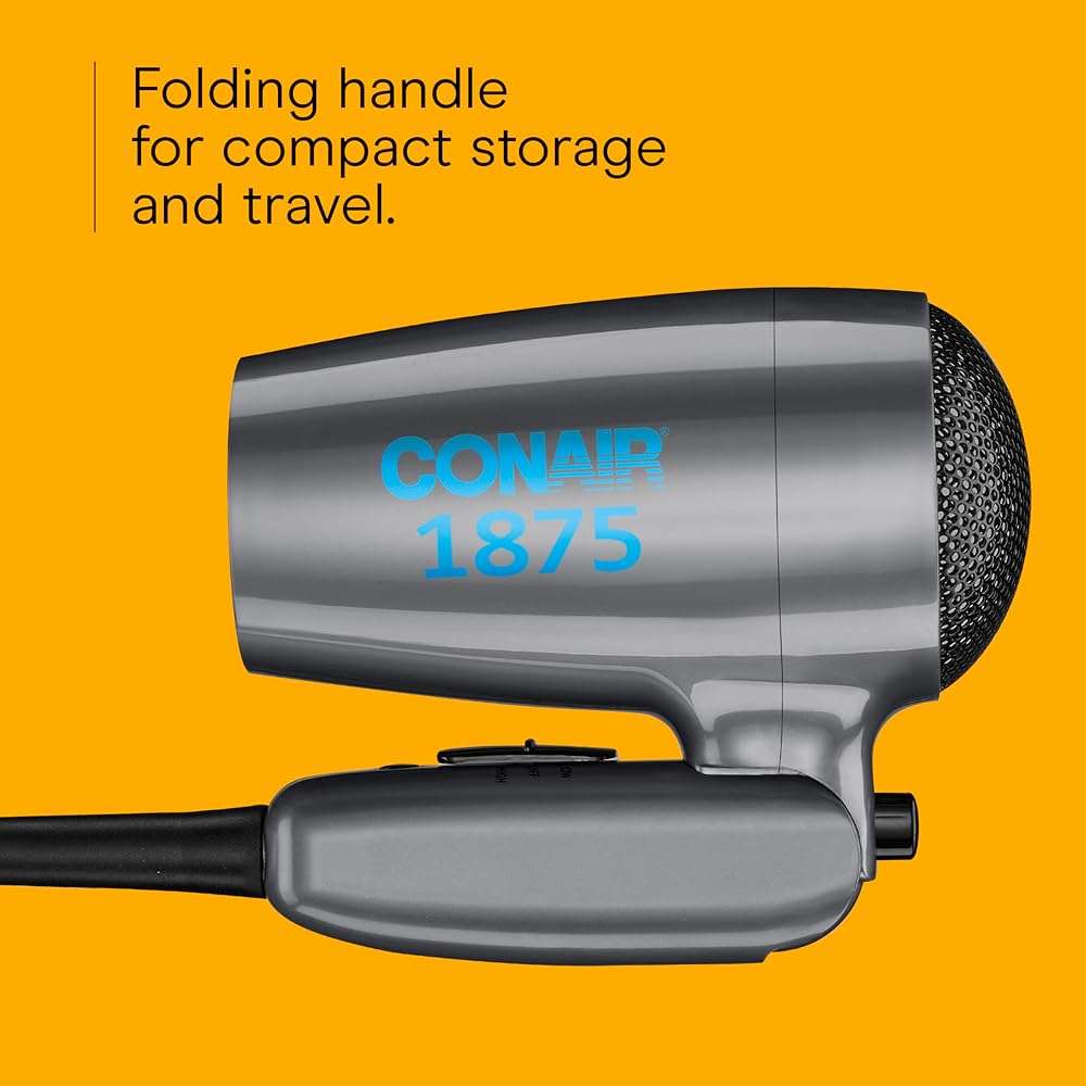 Conair 1875 Watt Travel Hair Dryer | Dual Voltage Folding Handle Travel Hair Dryer For All Hair Types, Gray, 124TLN - Image 8