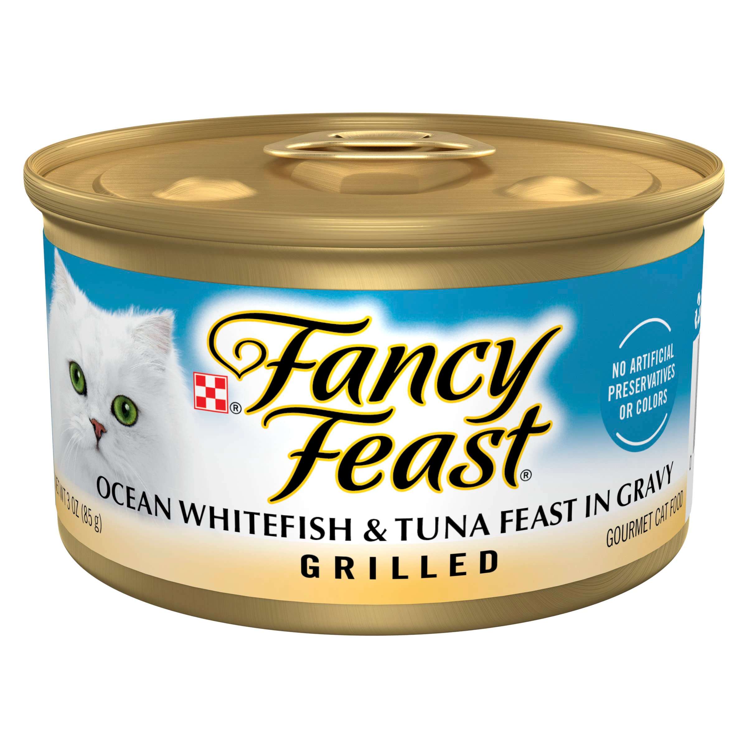 Purina Fancy Feast Grilled Wet Cat Food Ocean Whitefish and Tuna Feast in Wet Cat Food Gravy - (Pack of 24) 3 oz. Cans - Image 1