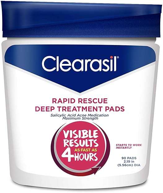 Clearasil Rapid Rescue Deep Treatment Acne Face Pads, Maximum Strenght with 2% Salicylic Acid Acne Treatment Medicine, 90 Count - Image 1