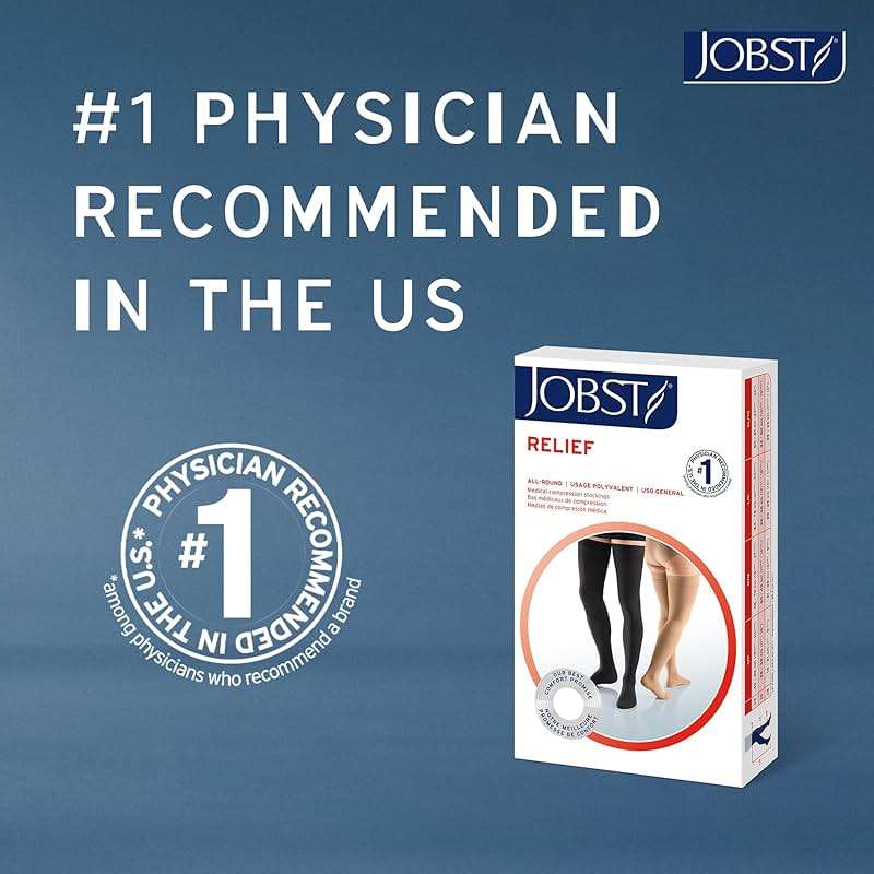 JOBST Relief 20-30 mmHg Compression Socks, Thigh High with Silicone Band, Beige, Large - Image 3