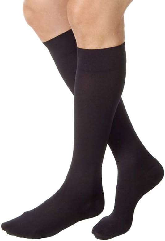 JOBST Relief Knee High Graduated Compression Socks, 15-20 mmHg - Comfortable Unisex Design - Closed Toe, Black, X-Large Full Calf - Image 1