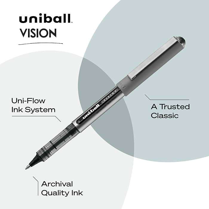 uni-ball Vision Stick Roller Ball Pens, Fine Point, Black Ink, Pack of 4 - Image 3