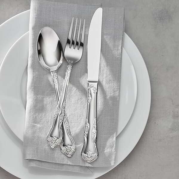 Oneida Silverware Set For 8, Azalea 45-Piece Everyday Flatware Set with Serving Utensils, Floral, Service For 8, 18/0 Stainless Steel, Dishwasher Safe, Knives Spoons And Forks Sets (Silver, 45 Pieces) - Image 2