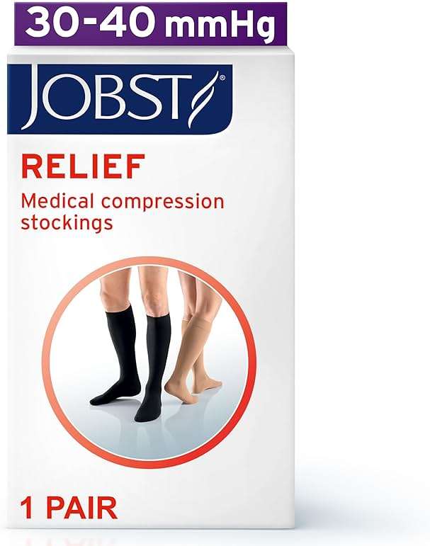 JOBST Relief Knee High Graduated Compression Socks, 30-40 mmHg - Comfortable Unisex Design - Closed Toe, Black, Large - Image 2