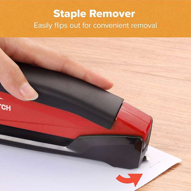 Bostitch Office Executive 3 in 1 Stapler, Includes 210 Staples and Integrated Staple Remover, One Finger Stapling, No Effort, 20 Sheet Capacity, Spring Powered Stapler, Red - Image 5