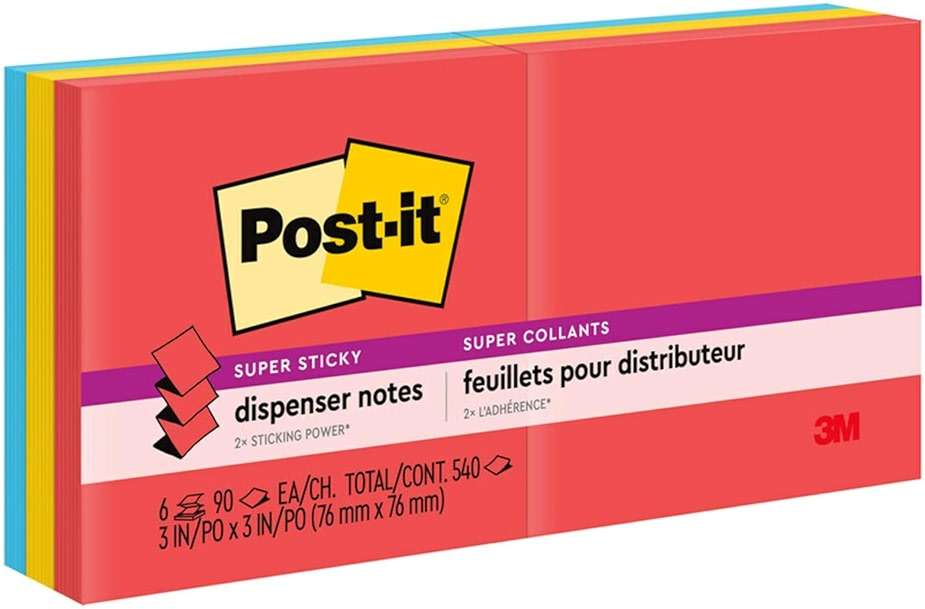 Post-it Super Sticky Dispenser Pop-up Notes, 6 Sticky Note Pads, 3 x 3 in., 2X the Sticking Power, School Supplies and Oﬃce Products, Use with Post-it Note Dispensers, Playful Primaries Collection - Image 12