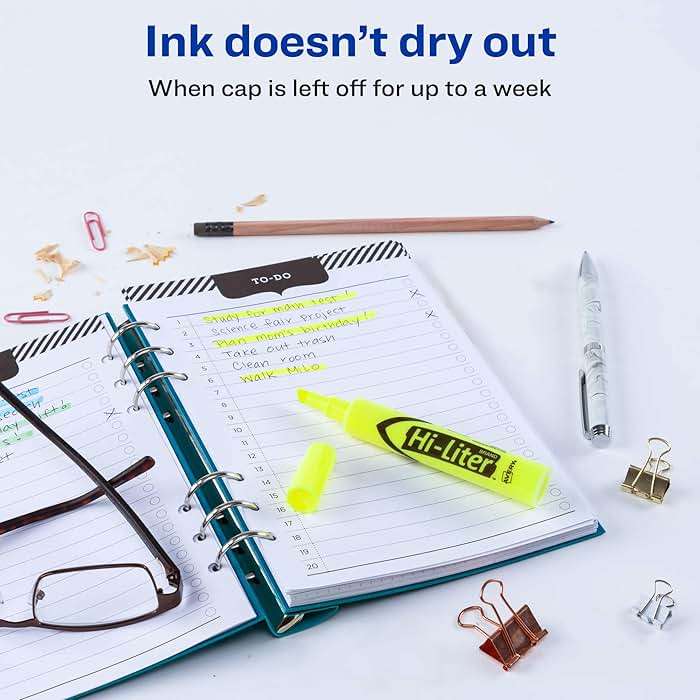 Avery Hi-Liter Desk-Style Highlighters, Smear Safe Ink, Chisel Tip, 12 Fluorescent Yellow Highlighters (24000) - Image 7