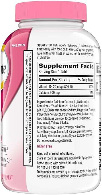 Caltrate 600 Plus D3 Calcium and Vitamin D Supplement Tablets, Bone Health Supplements for Adults - 200 Count - Image 12