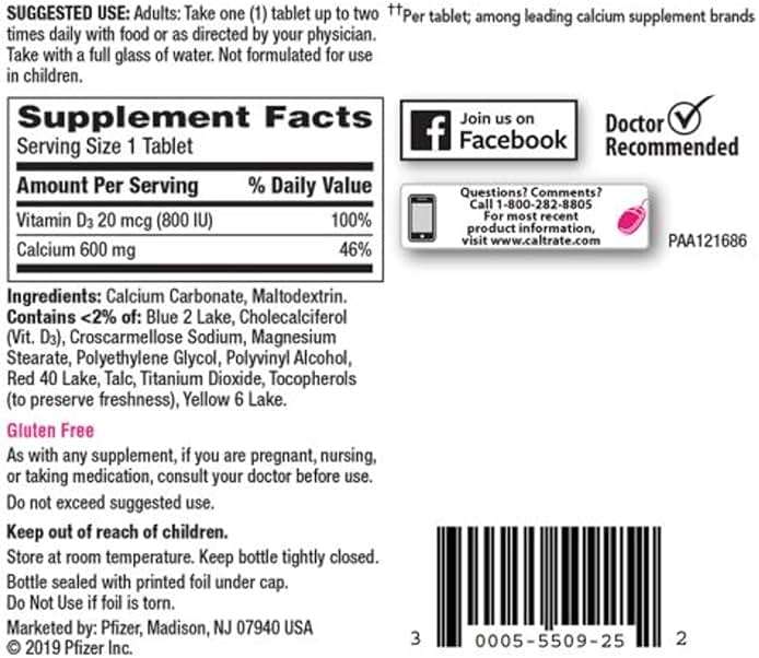 Caltrate 600 Plus D3 Calcium and Vitamin D Supplement Tablets, Bone Health Supplements for Adults - 200 Count - Image 8