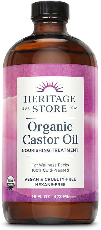 HERITAGE STORE Organic Castor Oil - Glass Bottle - Nourishing Treatment for Hair and Skin - Eyelash Serum for Eyelashes, Brows, Castor Oil Packs - Cold Pressed, Hexane Free, Vegan 16oz - Image 1