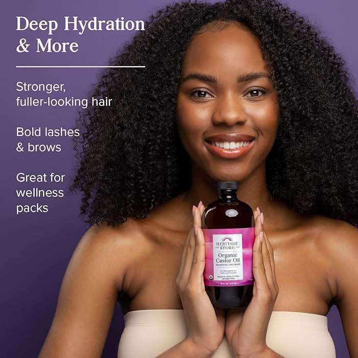 HERITAGE STORE Organic Castor Oil - Glass Bottle - Nourishing Treatment for Hair and Skin - Eyelash Serum for Eyelashes, Brows, Castor Oil Packs - Cold Pressed, Hexane Free, Vegan 16oz - Image 2