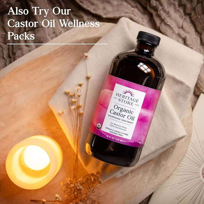 HERITAGE STORE Organic Castor Oil - Glass Bottle - Nourishing Treatment for Hair and Skin - Eyelash Serum for Eyelashes, Brows, Castor Oil Packs - Cold Pressed, Hexane Free, Vegan 16oz - Image 5