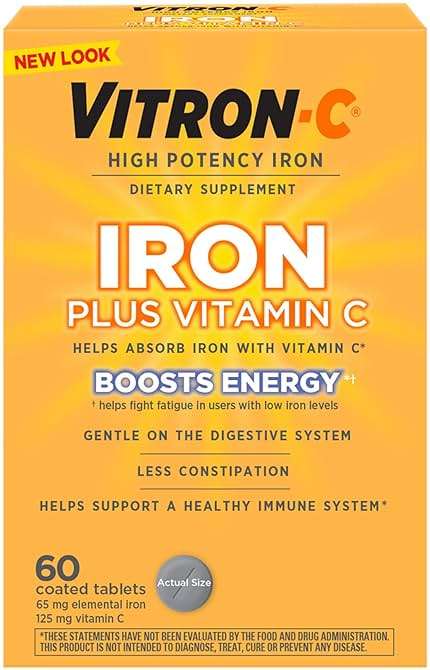 Vitron-C High Potency Iron Supplement with 125 mg Vitamin C, 60 Count - Image 1