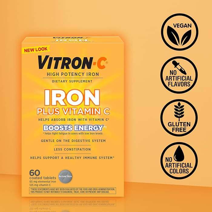 Vitron-C High Potency Iron Supplement with 125 mg Vitamin C, 60 Count - Image 6