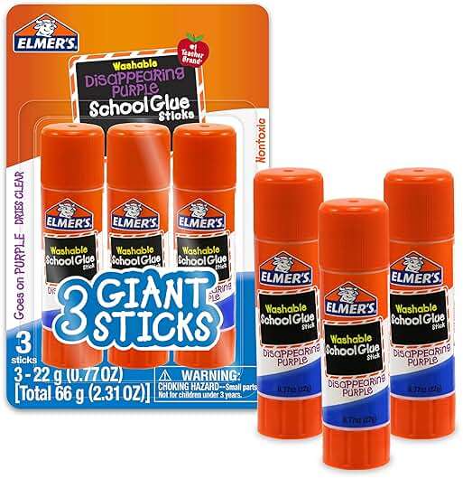 Elmer's Disappearing Purple School Glue Sticks, Washable, 22 Grams, 3 Count - Poster, Vision Board, Back to School Supplies, #1 Teacher Brand - Image 1