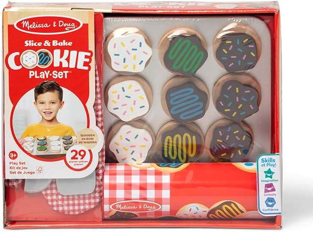 Melissa & Doug Slice & Bake Cookie Set with Wooden Play Food, Colorful Toppings & Play Kitchen Accessories, Preschool Learning Toys for Girls & Boys 3+ - Image 3