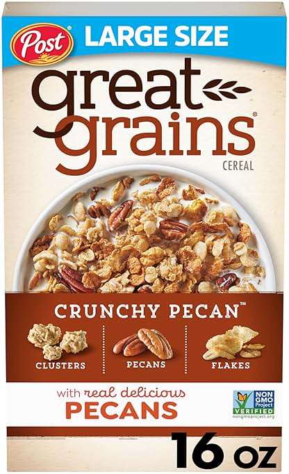 Great Grains Crunchy Pecans Breakfast Cereal for Adults, Crispy Flakes and Granola Clusters, Non-GMO, Heart Healthy, Made with Whole Grain, 16 oz Box | Non-GMO, Heart Healthy, Made with Whole Grain, - Image 1