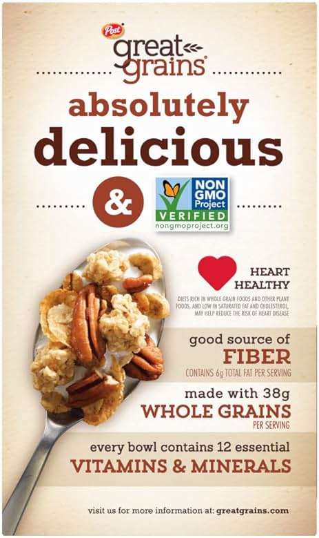 Great Grains Crunchy Pecans Breakfast Cereal for Adults, Crispy Flakes and Granola Clusters, Non-GMO, Heart Healthy, Made with Whole Grain, 16 oz Box | Non-GMO, Heart Healthy, Made with Whole Grain, - Image 4